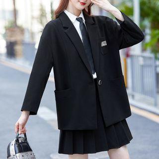 Plain Blazer / Long-sleeve Shirt / Mini Pleated Skirt / Set