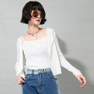 Set : Long-sleeve Plain Cardigan + Camisole Top