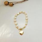 Faux Pearl Bracelet Bracelet - Faux Pearl - Love Heart - Gold - One Size