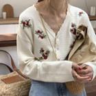 Floral Embroidery Cropped Cardigan Almond - One Size