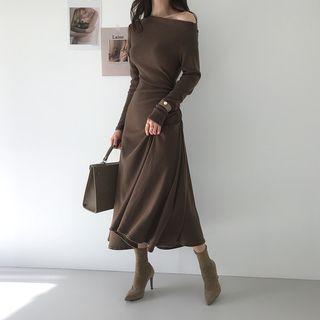 Off-shoulder Shirred Long Dress