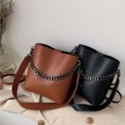 Chain Plain Faux Leather Bucket Bag