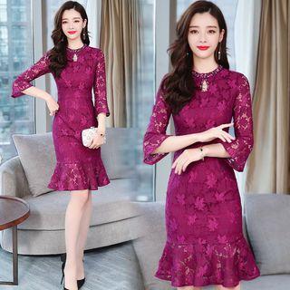 Long-sleeve Mini Mermaid Lace Dress