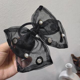 Rhinestone Faux Pearl Mesh Bow Hair Clip