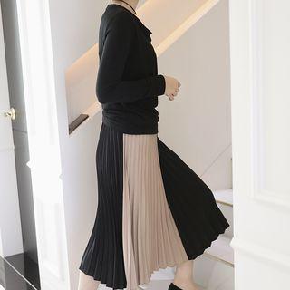 Two-tone Midi Accordion-pleat Skirt