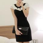 Short-sleeve Color-block Cutout Dress Black - One Size