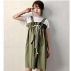 Sleeveless Frill Trim Mini Dress Army Green - One Size