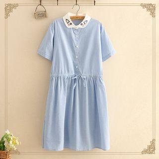 Embroidered Collar Plaid Dress