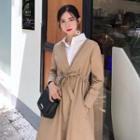 Plain Shirtdress / Collarless Tie-waist Single-breasted Trench Coat