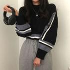 Puff-sleeve Color Block Cropped Sweater