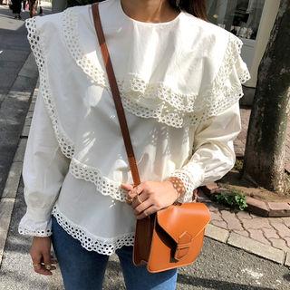 Lace-trim Ruffle Tiered Blouse Ivory - One Size