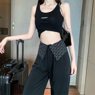 Crescent Print Panel High-waist Straight-cut Pants