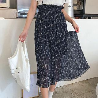Spaghetti-strap Floral Pleated Suspender Dress