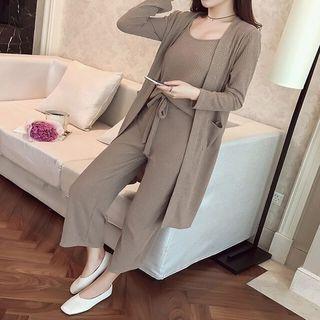 Set: Knit Camisole + Cardigan + Wide-leg Pants