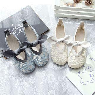 Flower Embroidered Bow Accent Flats
