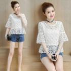 Crochet Lace Elbow-sleeve Top