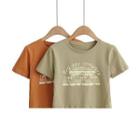 Short-sleeve Tree Print Cropped T-shirt