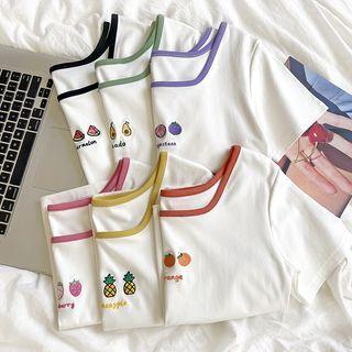 Short-sleeve Fruit Embroider Cropped T-shirt