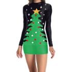 Christmas Print Long-sleeve Bodycon Mini Dress