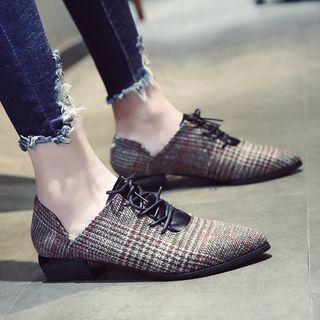 Lace-up Plaid Pointy Toe Shoes