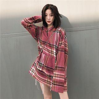 Check Long-sleeve Hoodie Dress As Shown In Figure - One Size