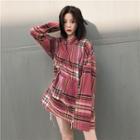 Check Long-sleeve Hoodie Dress As Shown In Figure - One Size