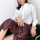 Plain Single-breasted Long-sleeve Shirt / Color-block Knit Vest