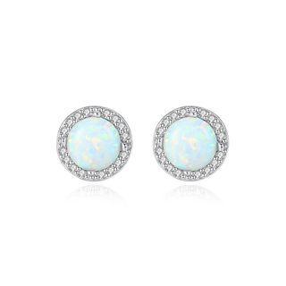Sterling Silver Simple And Bright Geometric Round White Imitation Opal Stud Earrings With Cubic Zirconia Silver - One Size