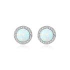 Sterling Silver Simple And Bright Geometric Round White Imitation Opal Stud Earrings With Cubic Zirconia Silver - One Size