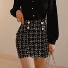 Chain Accent Shirt / Double-breasted Tweed Mini Pencil Skirt / Set