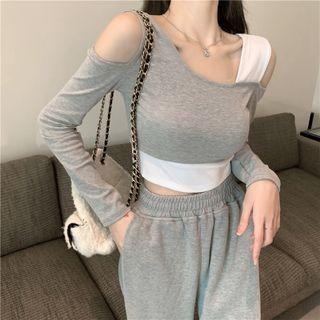 Cold Shoulder Mock Two Piece Crop Top