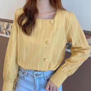 Square-neck Single-breasted Long-sleeve Top