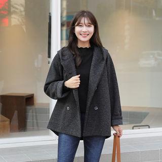 Hooded Double-breasted Wool Blend Jacket