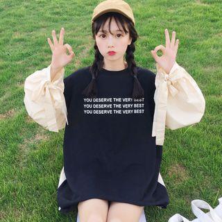Lantern-sleeve Lettering Pullover As Shown In Figure - One Size