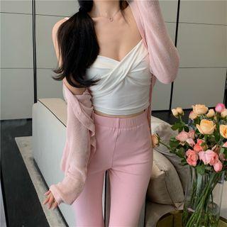 Crisscross Camisole Top / Cardigan / High-waist Straight-leg Pants