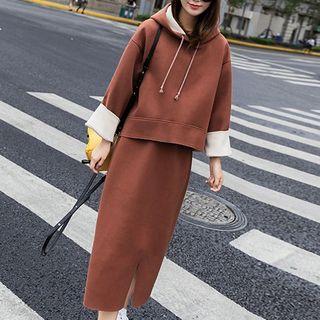 Set: Plain Hoodie + Midi H-line Skirt