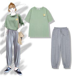 Short-sleeve Lemon Print T-shirt / Harem Pants