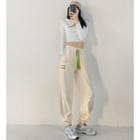 Embroidered Knee-zipper Loose-fit Harem Pants