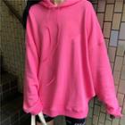 Long-sleeve Plain Hooded Pullover Cherry Pink - One Size
