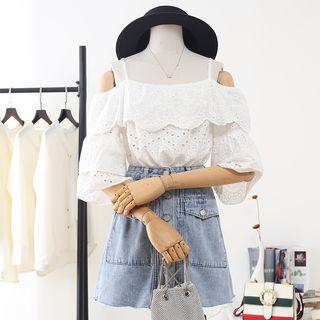 Cold-shoulder Perforated Top