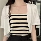Striped Camisole Top / Short-sleeve Cropped Cardigan