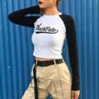 Long-sleeve Lettering Two Tone Cropped T-shirt