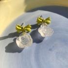 Bow Rose Alloy Dangle Earring 1 Pair - Stud Earrings - Green & Transparent - One Size