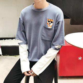 Embroidered Mock Two Piece Sweater