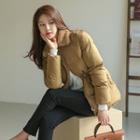 Faux-fur Collar Drawcord-waist Puffer Jacket