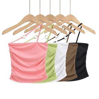 Halter Ruched Plain Cropped Tube Top