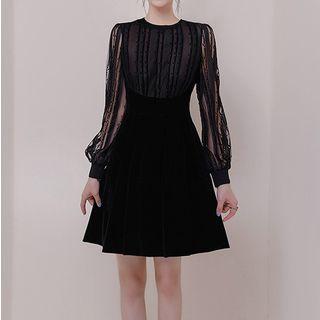 Long-sleeve Velvet Mini A-line Dress