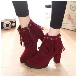 Chunky Heel Fringed Ankle Boots