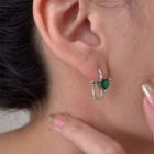 Heart Rhinestone Alloy Hoop Earring 1 Pair - Eh1250 - Green Rhinestone - Silver - One Size