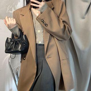 Plain Single-button Blazer / Mini Pleated Skirt